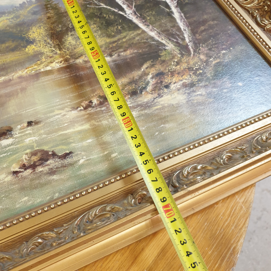 Картина "Осенняя река", размер полотна 100 х 59 см. Репринт на фанере.. Картинка 17